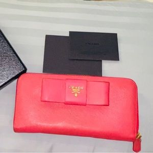Prada saffiano peony pink zip around wallet